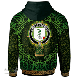 ScotsTee Shop Irish House of O'DONOVAN Coat of Arms Family Crest Ireland Hoodie Celtic Cross Shamrock Patterns
