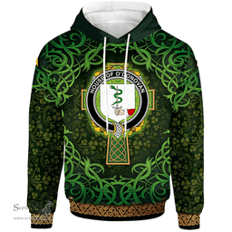 ScotsTee Shop Irish House of O'DONOVAN Coat of Arms Family Crest Ireland Hoodie Celtic Cross Shamrock Patterns