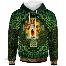 ScotsTee Shop Irish Logan Coat of Arms Family Crest Ireland Hoodie Celtic Cross Shamrock Patterns