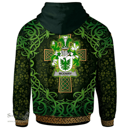 ScotsTee Shop Irish McEniry or McEnery Coat of Arms Family Crest Ireland Hoodie Celtic Cross Shamrock Patterns