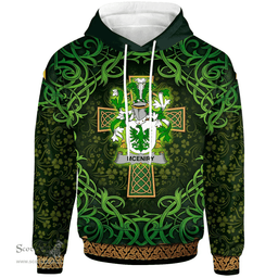 ScotsTee Shop Irish McEniry or McEnery Coat of Arms Family Crest Ireland Hoodie Celtic Cross Shamrock Patterns