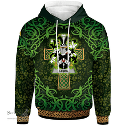 ScotsTee Shop Irish Lewis Coat of Arms Family Crest Ireland Hoodie Celtic Cross Shamrock Patterns