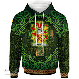 ScotsTee Shop Irish Lane Coat of Arms Family Crest Ireland Hoodie Celtic Cross Shamrock Patterns
