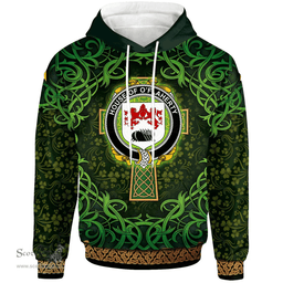 ScotsTee Shop Irish House of O'FLAHERTY Coat of Arms Family Crest Ireland Hoodie Celtic Cross Shamrock Patterns