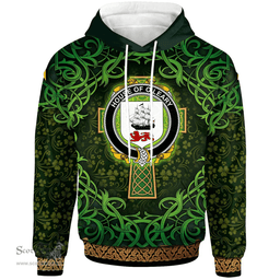ScotsTee Shop Irish House of O'LEARY Coat of Arms Family Crest Ireland Hoodie Celtic Cross Shamrock Patterns