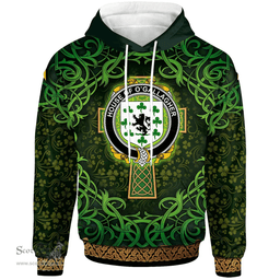 ScotsTee Shop Irish House of O'GALLAGHER Coat of Arms Family Crest Ireland Hoodie Celtic Cross Shamrock Patterns