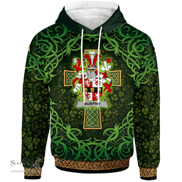 ScotsTee Shop Irish Murphy (Muskerry) Coat of Arms Family Crest Ireland Hoodie Celtic Cross Shamrock Patterns