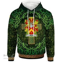 ScotsTee Shop Irish Rich Coat of Arms Family Crest Ireland Hoodie Celtic Cross Shamrock Patterns