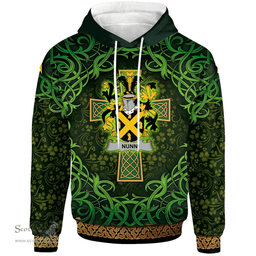ScotsTee Shop Irish Nunn Coat of Arms Family Crest Ireland Hoodie Celtic Cross Shamrock Patterns