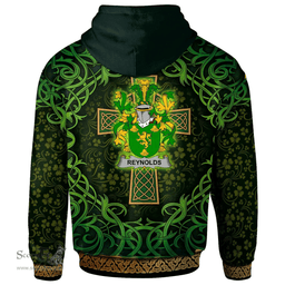 ScotsTee Shop Irish Reynolds or McRannell Coat of Arms Family Crest Ireland Hoodie Celtic Cross Shamrock Patterns