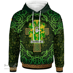 ScotsTee Shop Irish Reynolds or McRannell Coat of Arms Family Crest Ireland Hoodie Celtic Cross Shamrock Patterns