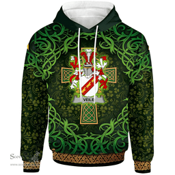 ScotsTee Shop Irish Veile or Veale Coat of Arms Family Crest Ireland Hoodie Celtic Cross Shamrock Patterns