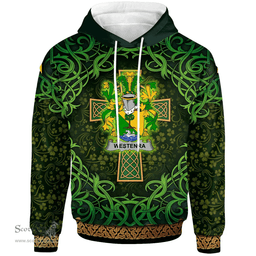 ScotsTee Shop Irish Westenra Coat of Arms Family Crest Ireland Hoodie Celtic Cross Shamrock Patterns