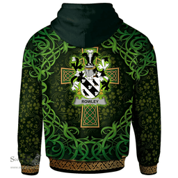 ScotsTee Shop Irish Rowley or O'Rowley Coat of Arms Family Crest Ireland Hoodie Celtic Cross Shamrock Patterns