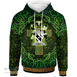 ScotsTee Shop Irish Rowley or O'Rowley Coat of Arms Family Crest Ireland Hoodie Celtic Cross Shamrock Patterns