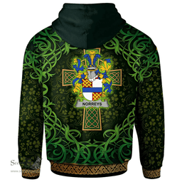 ScotsTee Shop Irish Norreys Coat of Arms Family Crest Ireland Hoodie Celtic Cross Shamrock Patterns