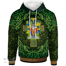 ScotsTee Shop Irish Tuohy or O'Toohey Coat of Arms Family Crest Ireland Hoodie Celtic Cross Shamrock Patterns