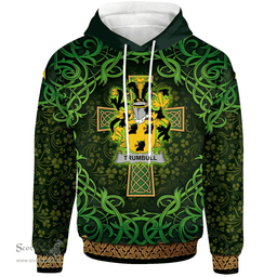 ScotsTee Shop Irish Trumbull or Turnbull Coat of Arms Family Crest Ireland Hoodie Celtic Cross Shamrock Patterns