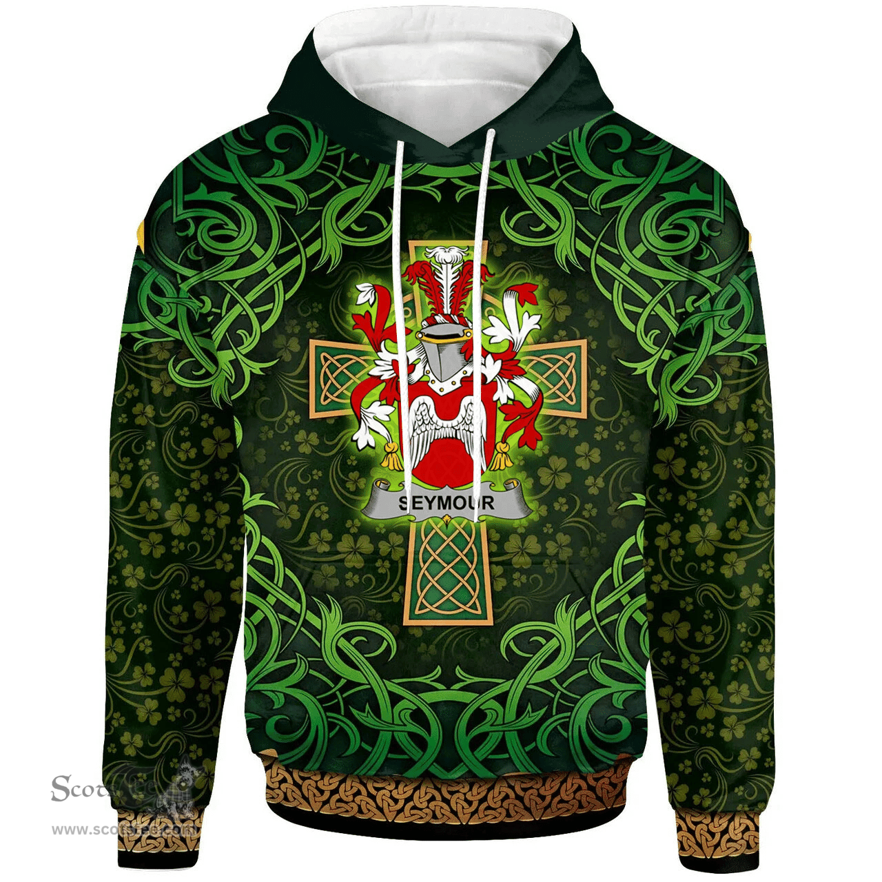 ScotsTee Shop Irish Seymour Coat of Arms Family Crest Ireland Hoodie Celtic Cross Shamrock Patterns