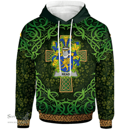 ScotsTee Shop Irish Read Coat of Arms Family Crest Ireland Hoodie Celtic Cross Shamrock Patterns