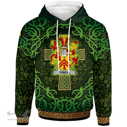 ScotsTee Shop Irish Powell Coat of Arms Family Crest Ireland Hoodie Celtic Cross Shamrock Patterns
