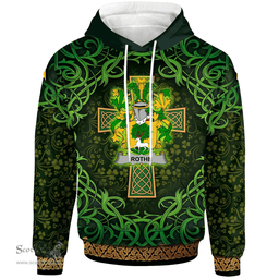 ScotsTee Shop Irish Rothe Coat of Arms Family Crest Ireland Hoodie Celtic Cross Shamrock Patterns