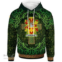 ScotsTee Shop Irish Worthing Coat of Arms Family Crest Ireland Hoodie Celtic Cross Shamrock Patterns