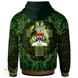 ScotsTee Shop Irish Wren or Wrenn Coat of Arms Family Crest Ireland Hoodie Celtic Cross Shamrock Patterns
