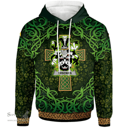 ScotsTee Shop Irish Wiseman Coat of Arms Family Crest Ireland Hoodie Celtic Cross Shamrock Patterns