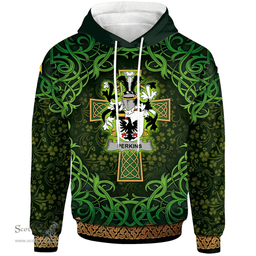 ScotsTee Shop Irish Perkins Coat of Arms Family Crest Ireland Hoodie Celtic Cross Shamrock Patterns