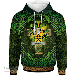 ScotsTee Shop Irish Walpole Coat of Arms Family Crest Ireland Hoodie Celtic Cross Shamrock Patterns