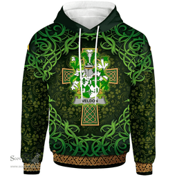 ScotsTee Shop Irish Veldon Coat of Arms Family Crest Ireland Hoodie Celtic Cross Shamrock Patterns
