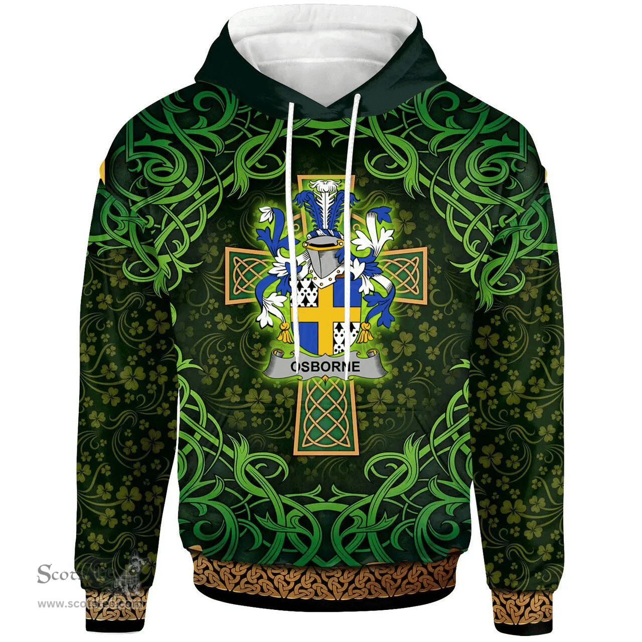 ScotsTee Shop Irish Osborne Coat of Arms Family Crest Ireland Hoodie Celtic Cross Shamrock Patterns