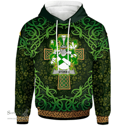 ScotsTee Shop Irish Stokes Coat of Arms Family Crest Ireland Hoodie Celtic Cross Shamrock Patterns