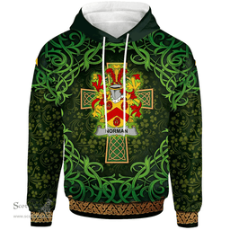 ScotsTee Shop Irish Norman Coat of Arms Family Crest Ireland Hoodie Celtic Cross Shamrock Patterns