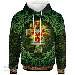 ScotsTee Shop Irish Quartermaines Coat of Arms Family Crest Ireland Hoodie Celtic Cross Shamrock Patterns