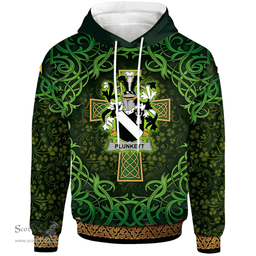 ScotsTee Shop Irish Plunkett Coat of Arms Family Crest Ireland Hoodie Celtic Cross Shamrock Patterns