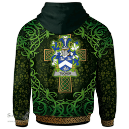 ScotsTee Shop Irish Tucker Coat of Arms Family Crest Ireland Hoodie Celtic Cross Shamrock Patterns