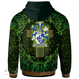 ScotsTee Shop Irish Sherlock Coat of Arms Family Crest Ireland Hoodie Celtic Cross Shamrock Patterns