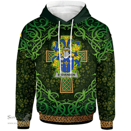 ScotsTee Shop Irish Stevenson Coat of Arms Family Crest Ireland Hoodie Celtic Cross Shamrock Patterns