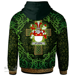 ScotsTee Shop Irish St.John Coat of Arms Family Crest Ireland Hoodie Celtic Cross Shamrock Patterns