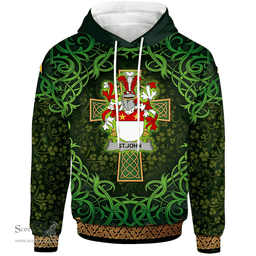 ScotsTee Shop Irish St.John Coat of Arms Family Crest Ireland Hoodie Celtic Cross Shamrock Patterns