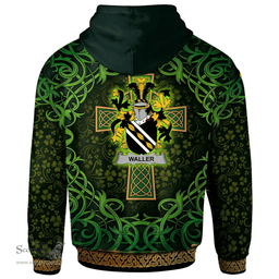 ScotsTee Shop Irish Waller Coat of Arms Family Crest Ireland Hoodie Celtic Cross Shamrock Patterns