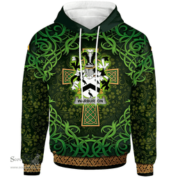 ScotsTee Shop Irish Warburton Coat of Arms Family Crest Ireland Hoodie Celtic Cross Shamrock Patterns