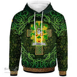 ScotsTee Shop Irish Odell Coat of Arms Family Crest Ireland Hoodie Celtic Cross Shamrock Patterns