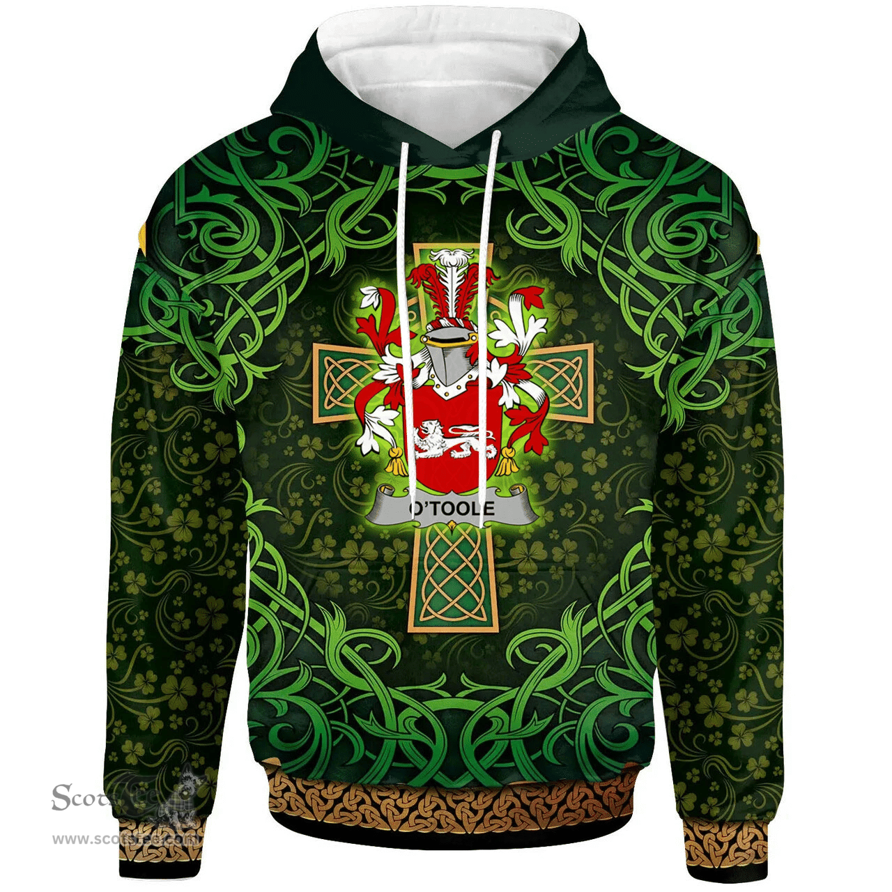 ScotsTee Shop Irish Toole or O'Toole Coat of Arms Family Crest Ireland Hoodie Celtic Cross Shamrock Patterns