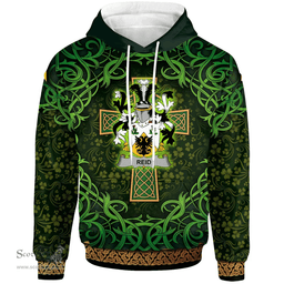 ScotsTee Shop Irish Reid Coat of Arms Family Crest Ireland Hoodie Celtic Cross Shamrock Patterns