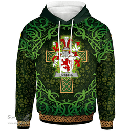 ScotsTee Shop Irish Russell Coat of Arms Family Crest Ireland Hoodie Celtic Cross Shamrock Patterns