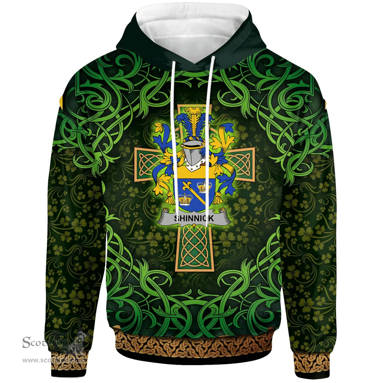 ScotsTee Shop Irish Shinnick Coat of Arms Family Crest Ireland Hoodie Celtic Cross Shamrock Patterns