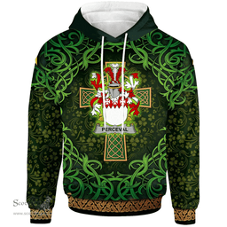 ScotsTee Shop Irish Perceval Coat of Arms Family Crest Ireland Hoodie Celtic Cross Shamrock Patterns